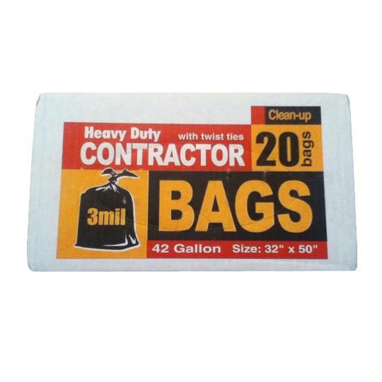 3 mil 32" x 50" 42 Gallon Heavy Duty Contractor Trash Bags with Twist Ties - Box of 20