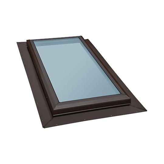 22-1/2" x 22-1/2" Self-Flashing Fixed Tempered Glass Skylight with 2" Curb & White Wood Interior