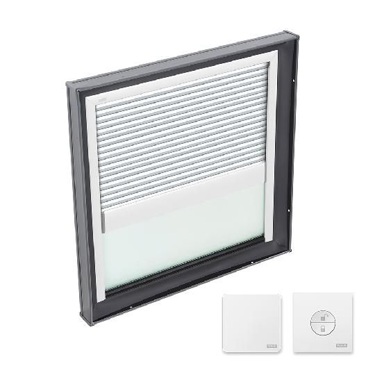 Fixed Curb-Mounted Skylight with Aluminum Cladding, Laminated Low-E3 Glass & White Solar Room Darkening Blind