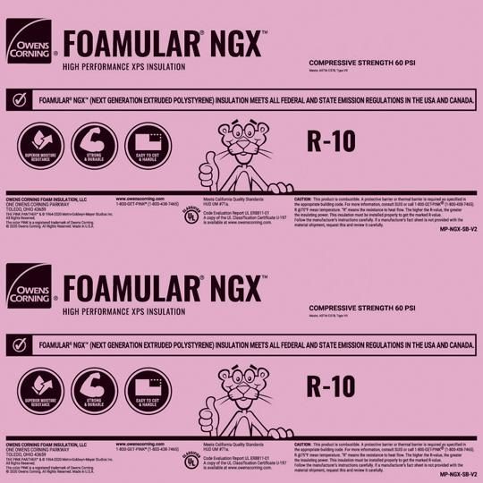 2" x 4' x 8' FOAMULAR&reg; NGX&trade; 600 Extruded Polystyrene (XPS) Rigid Foam Insulation