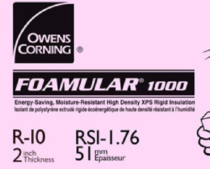 Owens Corning 2" x 4' x 8' FOAMULAR&reg; 1000 Square Edge (SE) Extruded Polystyrene (XPS) Rigid Foam Insulation