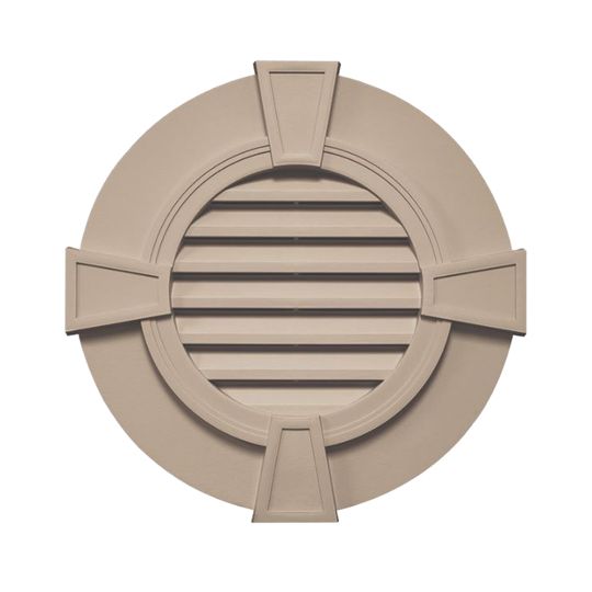 Mid-America Siding Components 30" Designer Series Round Gable Vent with Keystones Grey (016)