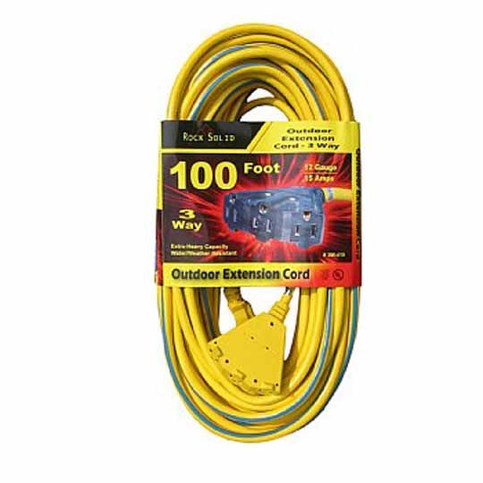 C&R Manufacturing 100' 12/3 Gauge Triple Tap Extension Cord Yellow/Blue