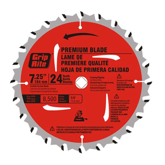 Grip-Rite 7-1/4" Carbide Tip 24-Tooth Premium Saw Blade