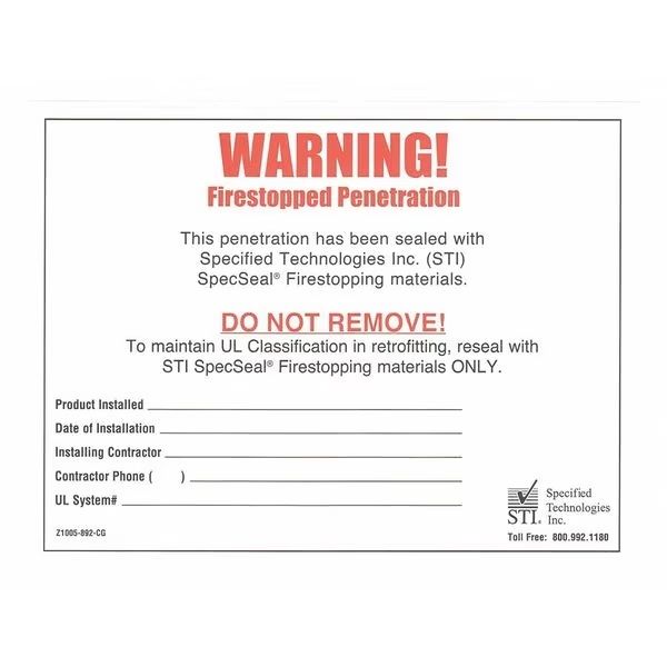 STI - Firestop Authority STI Z1005-892-CG Penetration Warning Labels - 100/Pack