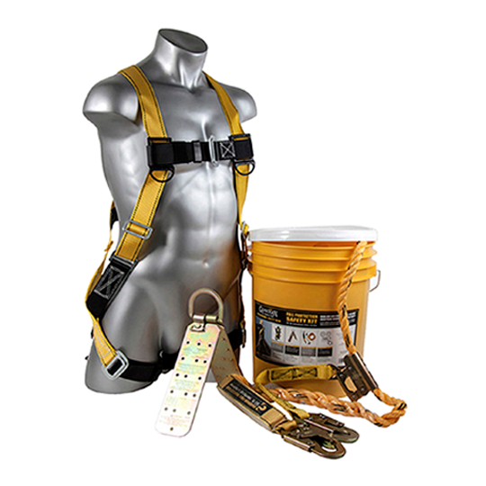 Guardian Fall Protection Bucket of Safe-Tie - Temper Reusable Anchor & 25' Vertical Lifeline Assembly