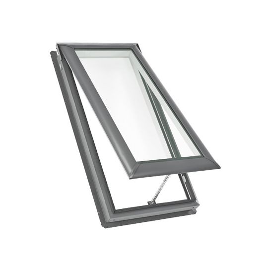 Velux 21" x 45-3/4" Manual "Fresh Air" Deck-Mounted Skylight with Aluminum Cladding, Tempered Low-E3 Glass & Tan Solar Blackout Blind White
