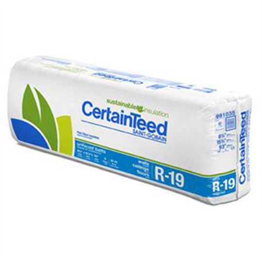 Certainteed - Insulation 6-1/4" x 15-1/4" x 93" Sustainable R-19 Unfaced Batts - 87.19 Sq. Ft. per Bag