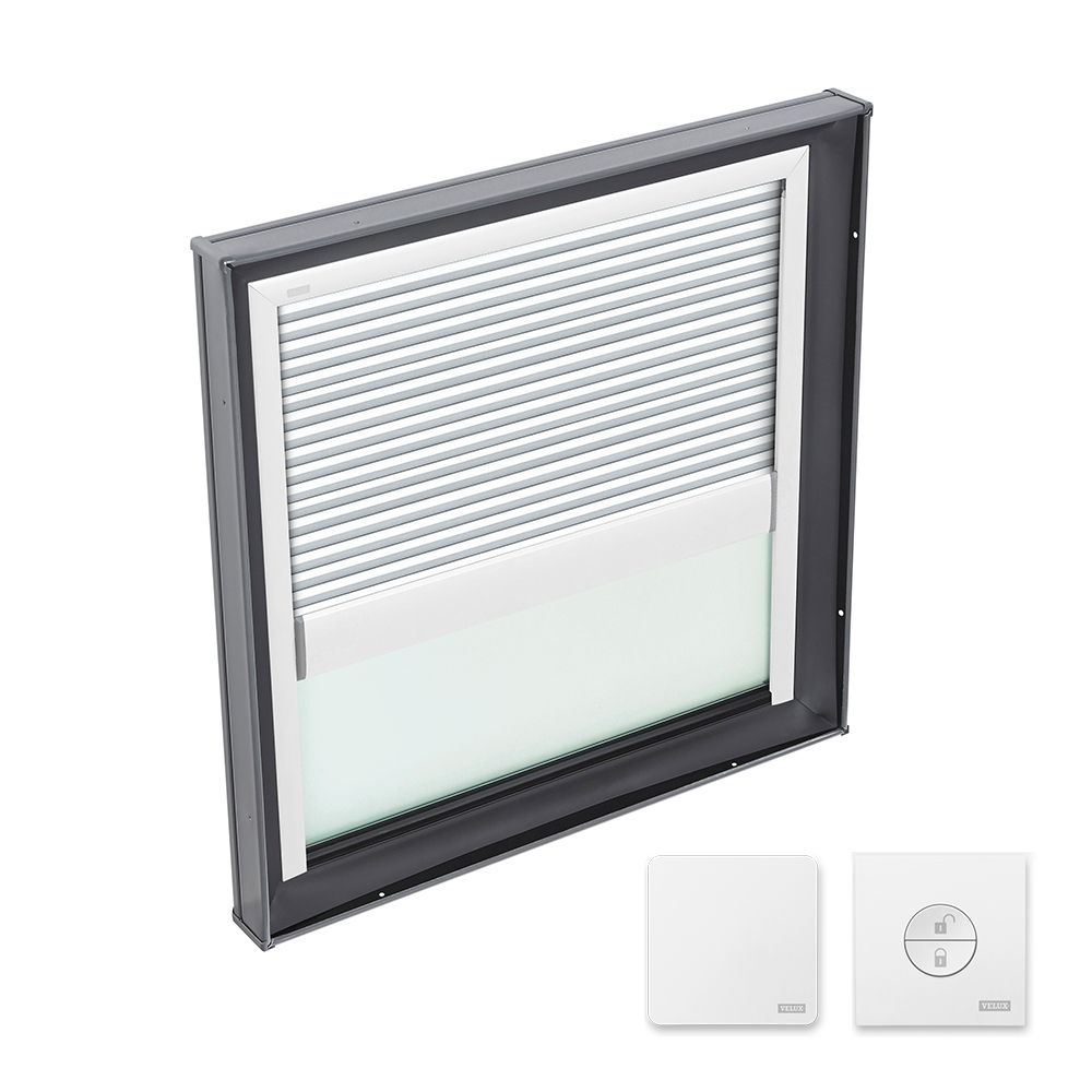 Velux 49-1/2" x 49-1/2" Fixed Curb-Mounted Skylight with Aluminum Cladding, Laminated Low-E3 Glass & White Solar Room Darkening Blind White