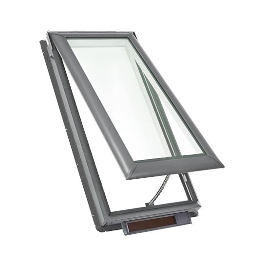 Velux 44-1/4" x 45-3/4" Solar Powered "Fresh Air" Deck-Mounted Skylight with Aluminum Cladding, Laminated Low-E3 Glass & Grey Solar Room Darkening Blind White