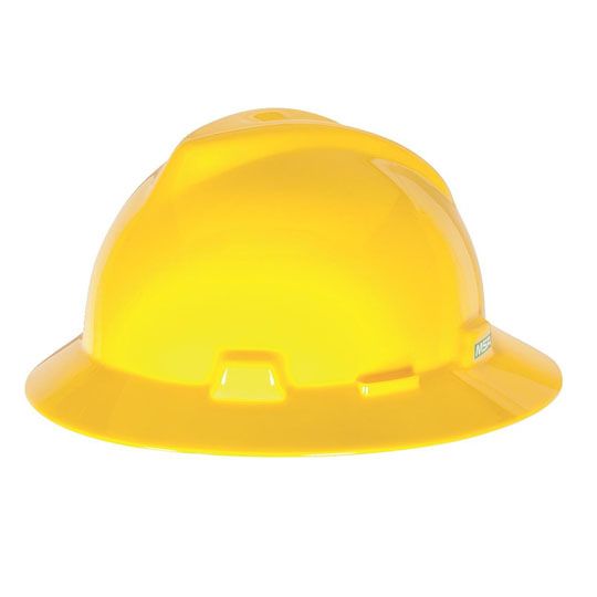 MSA Safety V-Gard&reg; Slotted Full-Brim Protective Helmet with Staz-On Suspension Yellow