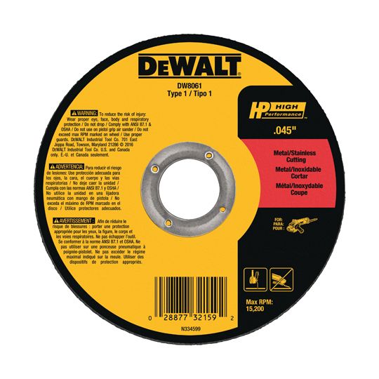 DeWalt 7" x 7/8" Type 1 HP Metal Cutting Wheel