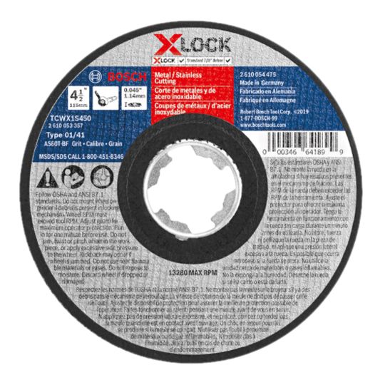 Bosch Tools 4-1/2" x .045" X-LOCK Arbor Type 1A (ISO 41) 60 Grit Fast Metal/Stainless Cutting Abrasive Weel