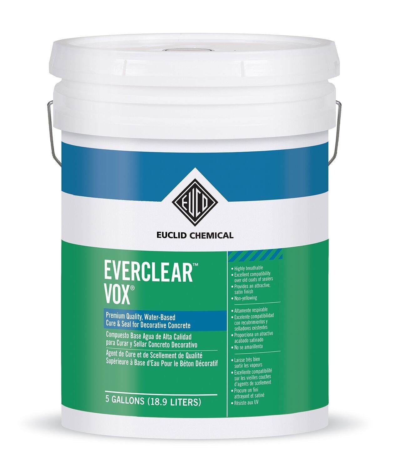Euclid Chemical EVERCLEAR VOX Water-Based Pure Acrylic Cure & Seal - 5 Gallon Pail